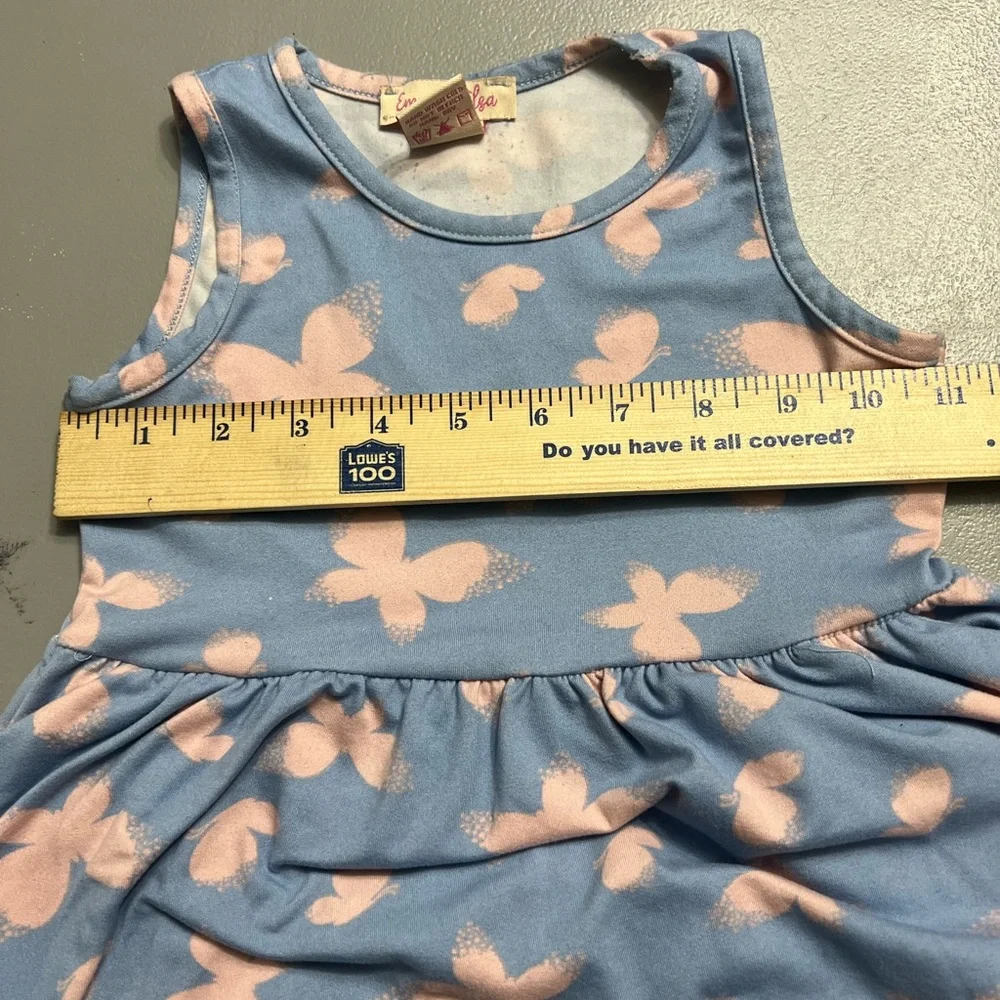 Emma & Elsa Light Blue Dress With Pink Butterfly’s‎ Flared Summer Dress Girls 4